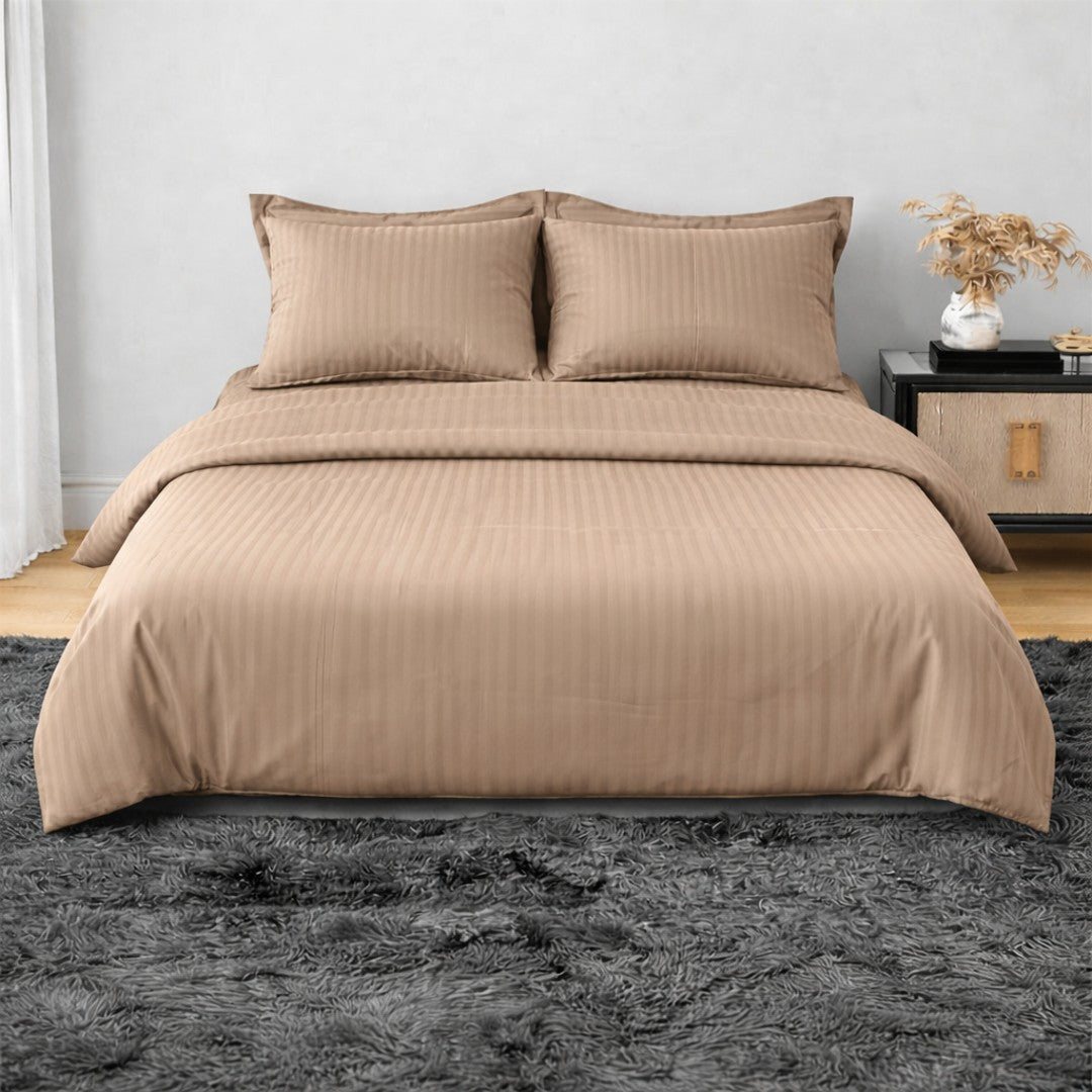 Lenjerie de Pat Damasc Satinat - doua persoane, Cappucino, DM99
