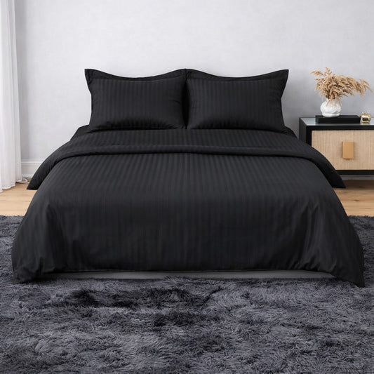 Lenjerie de Pat Damasc Satinat - doua persoane, Negru, DM33