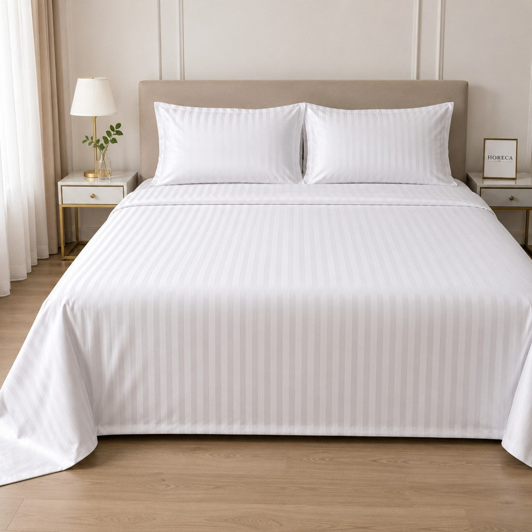SET 5 Lenjerii Hotel Single Damasc Alb Satinat
