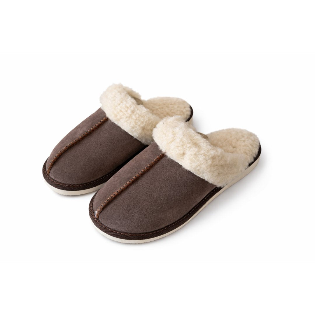 Papuci de piele cu lână model Dina, piele intoarsă